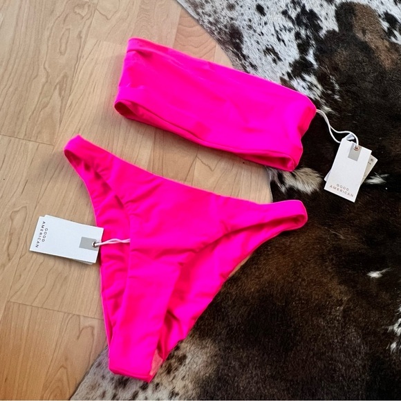 GOOD‎ AMERICAN NWT Neon Hot Pink Better Band bikini Two Piece Size Small - Picture 4 of 8